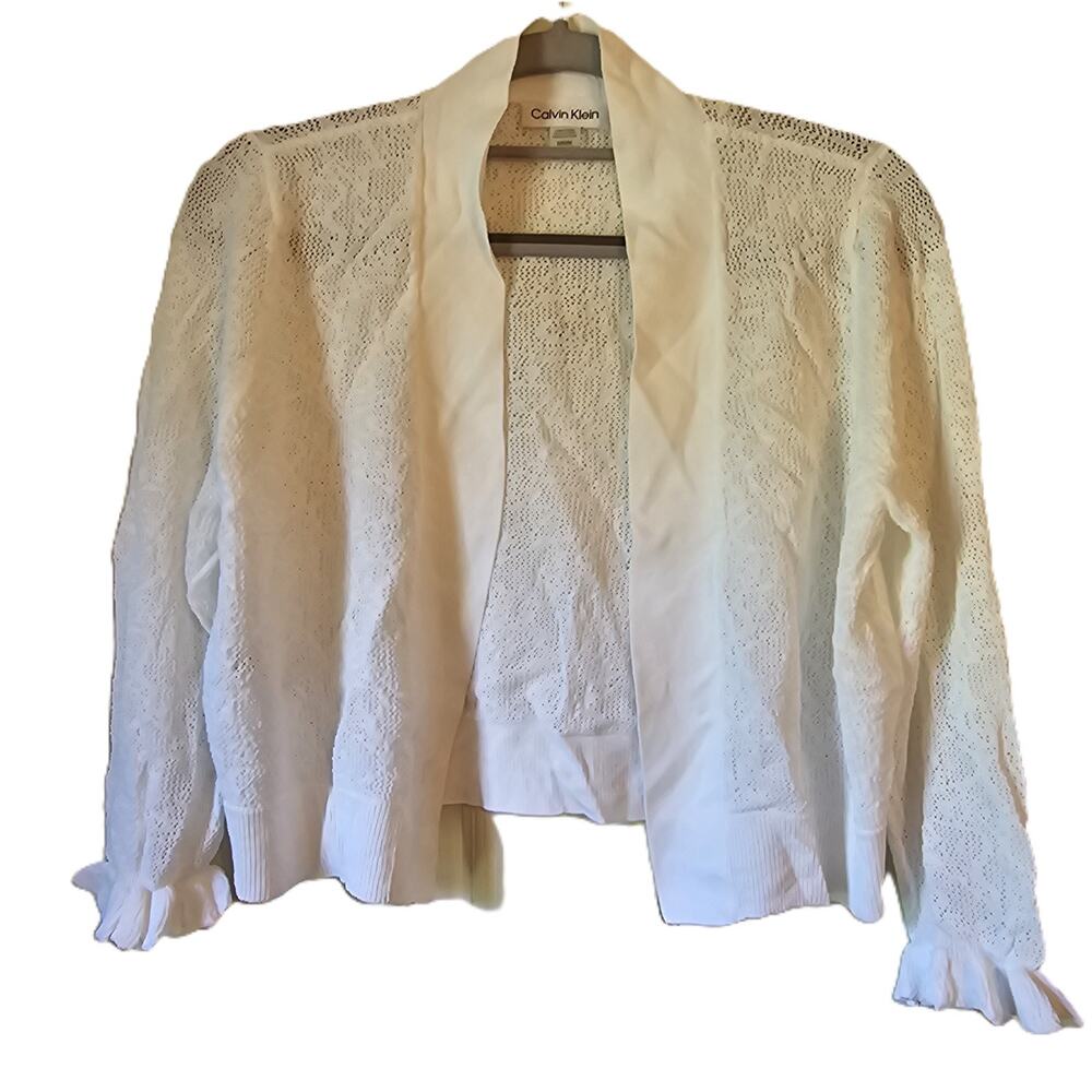 Calvin Klein White Lace Cardigan Womens M Open Front Lightweight NWT